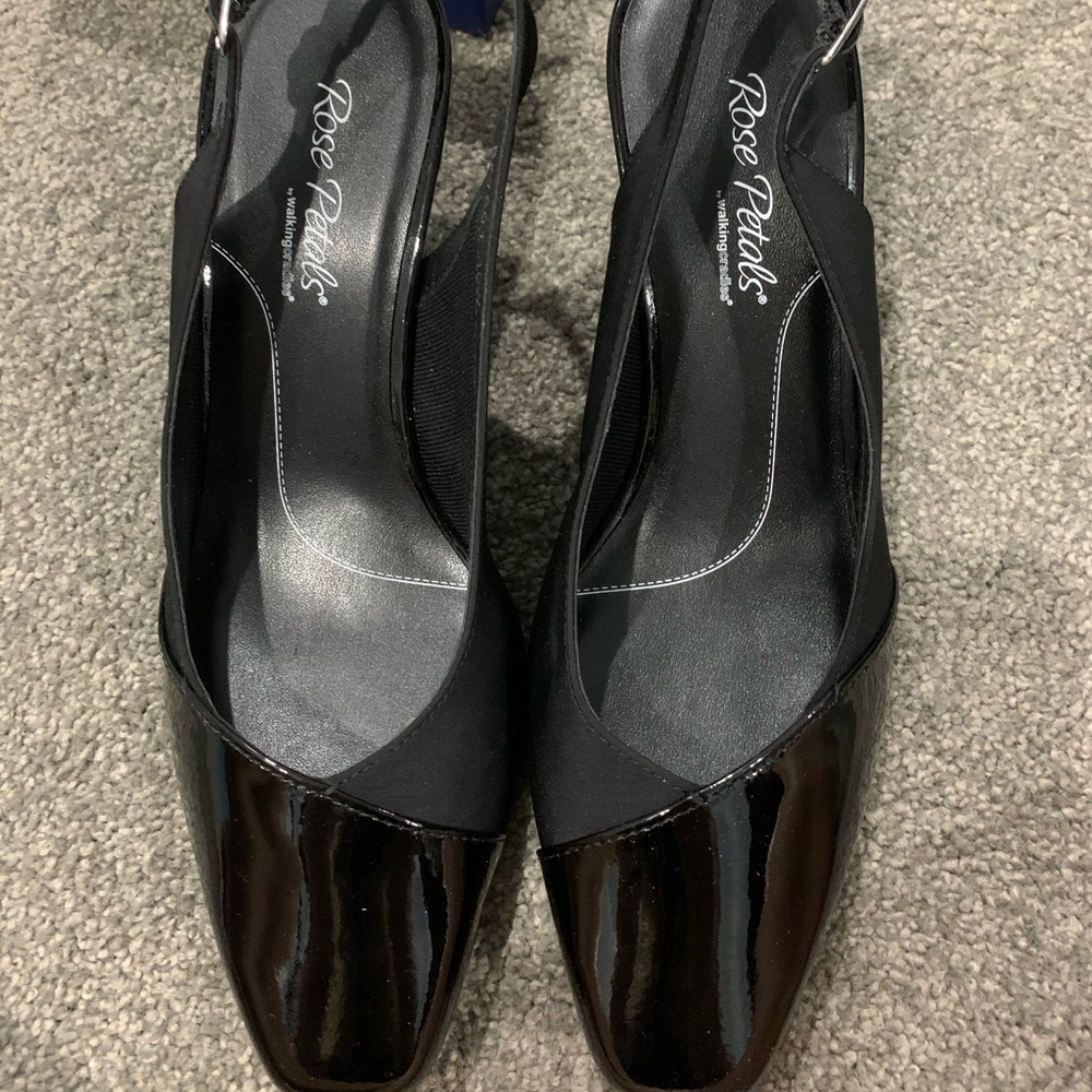 Black‎ Rose Petal Sling Backs